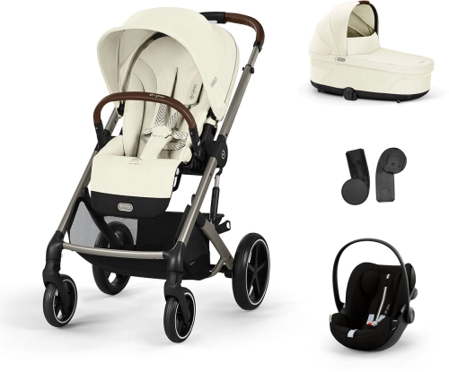 Cybex Balios S Lux 2.0 SET S - wózek wielofunkcyjny, zestaw 4w1 z fotelikiem Cloud G i-Size i adapterami | TPE Seashell Beige