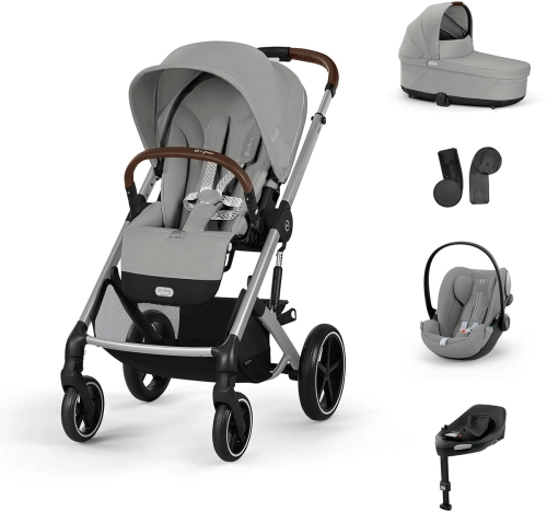 Cybex Balios S Lux 2.0 SET M - wózek wielofunkcyjny, zestaw 5w1 z fotelikiem Cloud G i-Size, bazą i adapterami | SLV Stone Grey