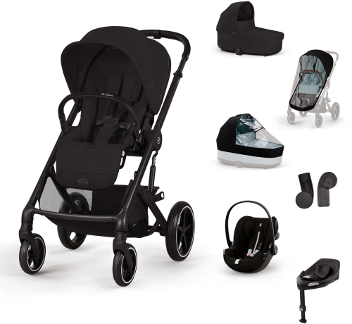 Cybex Balios S Lux 2.0 SET XL - wózek wielofunkcyjny, zestaw 7w1 z fotelikiem Cloud G i-Size, bazą i akcesoriami | BLK Moon Black
