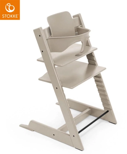 Stokke Tripp Trapp + Babyset - krzesełko do karmienia z litego drewna + zestaw dla niemowląt | Cashmere Grey
