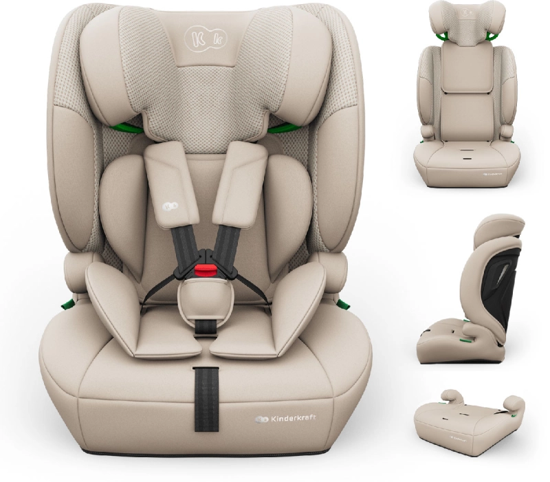 Kinderkraft beżowy fotelik samochodowy 3w1 dla dzieci 76-150 cm
