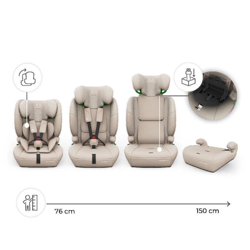 Beżowy fotelik samochodowy rosnący razem z dzieckiem Kinderkraft