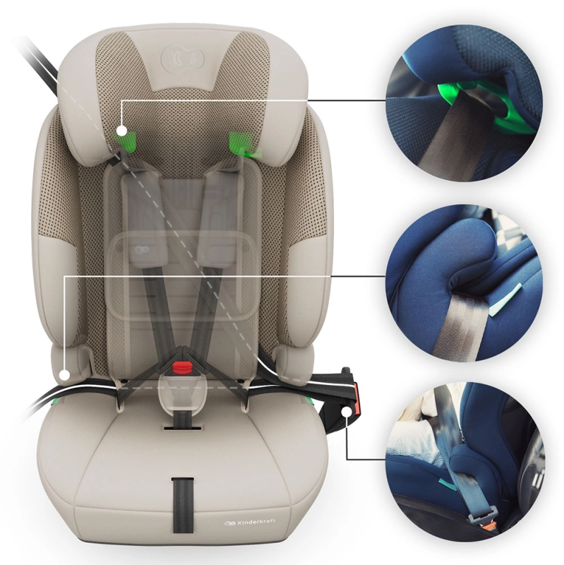 Kinderkraft beżowy fotelik do samochodu 3w1 wygodne zapinanie dziecka