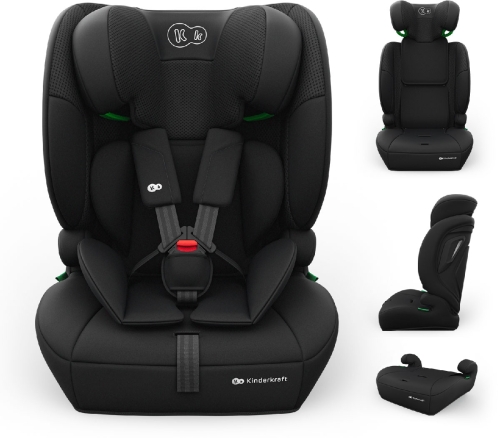 Kinderkraft czarny fotelik samochodowy 3w1 dla dzieci 76-150 cm