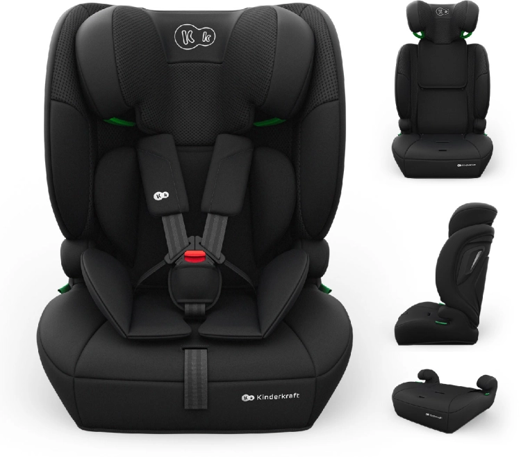 Kinderkraft czarny fotelik samochodowy 3w1 dla dzieci 76-150 cm