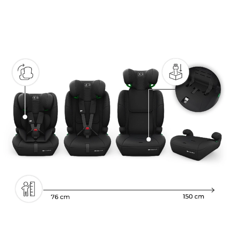 Czarny fotelik samochodowy rosnący razem z dzieckiem Kinderkraft