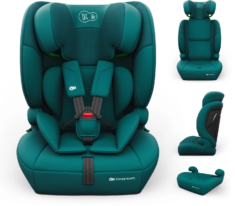 Kinderkraft zielony fotelik samochodowy 3w1 dla dzieci 76-150 cm