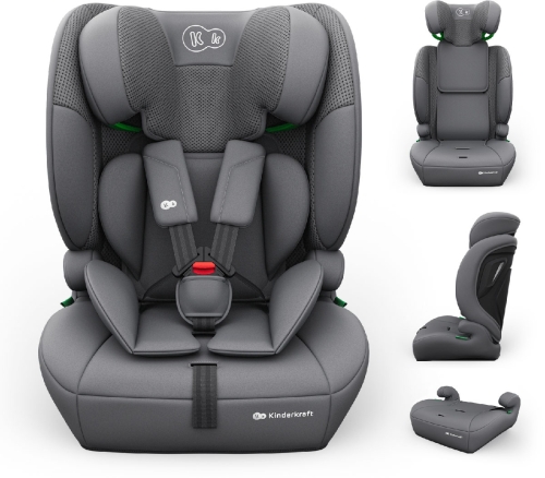 Kinderkraft szary fotelik samochodowy 3w1 dla dzieci 76-150 cm