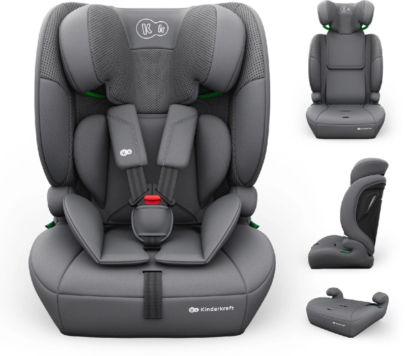 Kinderkraft szary fotelik samochodowy 3w1 dla dzieci 76-150 cm