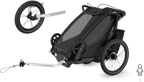 Thule Chariot Sport 2 + Jog Kit - pojedyncza przyczepka rowerowa z zestawem do joggingu | G3 Black