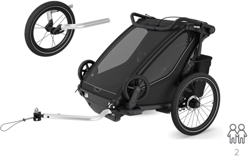 Thule Chariot Sport 2 Double + Jog Kit - podwójna przyczepka rowerowa z zestawem do joggingu | G3 Black