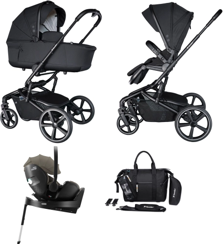 X-lander Cruiser 2.0 - wielofunkcyjny wózek dziecięcy, zestaw 4w1 z fotelikiem Baby-Safe PRO i bazą | Cool Black / Urban Olive 