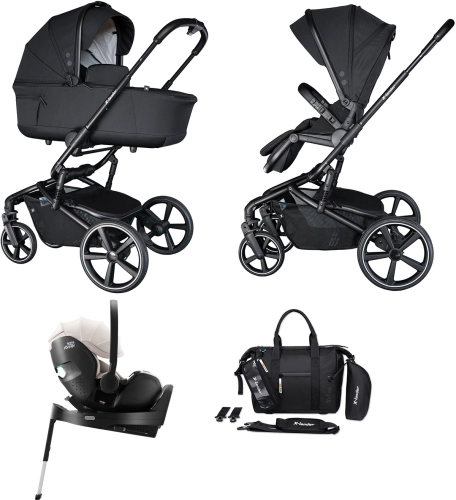 X-lander Cruiser 2.0 - wielofunkcyjny wózek dziecięcy, zestaw 4w1 z fotelikiem Baby-Safe PRO i bazą | Cool Black / Soft Taupe