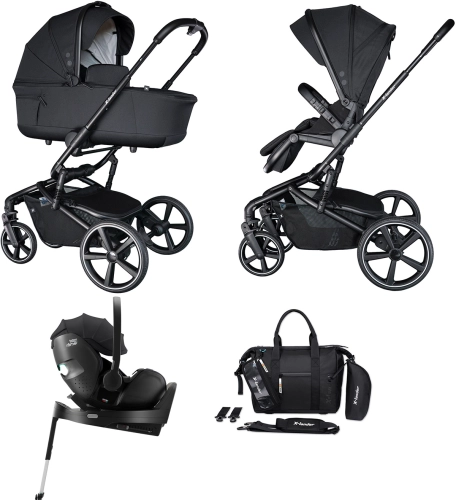 X-lander Cruiser 2.0 - wielofunkcyjny wózek dziecięcy, zestaw 4w1 z fotelikiem Baby-Safe PRO i bazą | Cool Black / Onyx Black