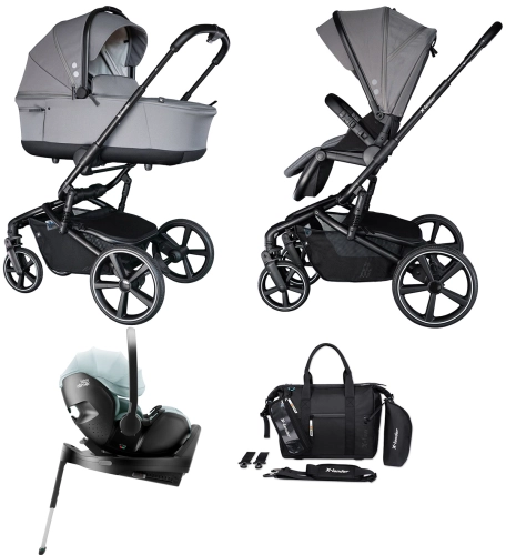X-lander Cruiser 2.0 - wielofunkcyjny wózek dziecięcy, zestaw 4w1 z fotelikiem Baby-Safe PRO i bazą | Cool Grey / Style Harbor Blue