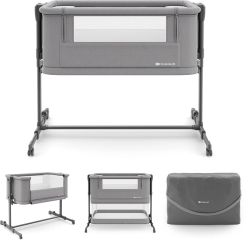 Kinderkraft Nestee Grow 2 - niemowlęce łóżeczko dostawne 3w1 | Dark Grey