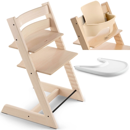 Stokke Tripp Trapp - krzesełko do karmienia z litego drewna dla dzieci i dorosłych zestaw | Beech - Natural