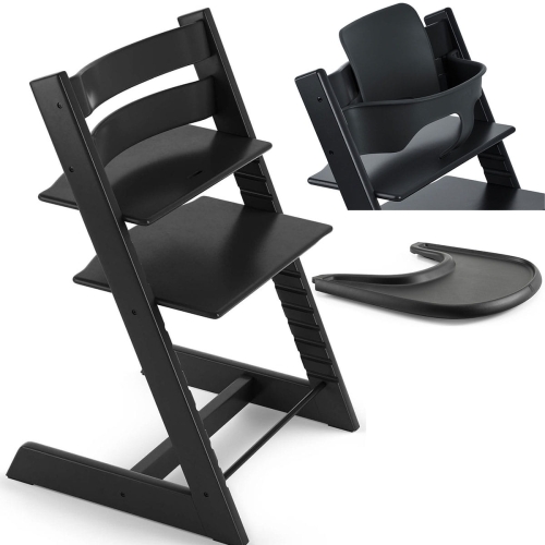 Stokke Tripp Trapp - krzesełko do karmienia z litego drewna dla dzieci i dorosłych zestaw | Beech - Black