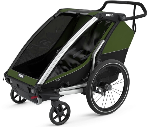 THULE Chariot Cab 2 - przyczepka rowerowa, wózek do roweru 2w1 | Aluminum / Cypress Green