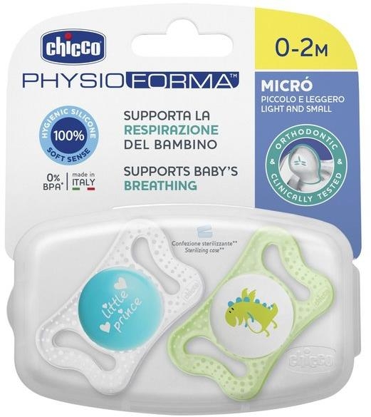 Chicco Smoczek Physio Micro silikonowy 0-2m 2szt | Niebieski