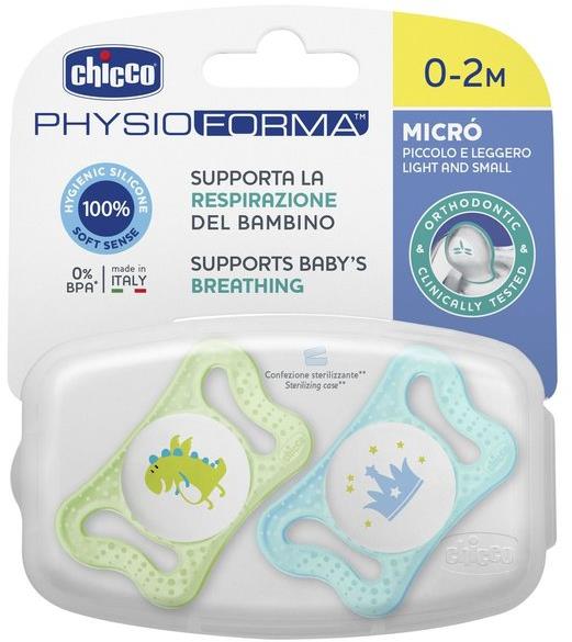 Chicco Smoczek Physio Micro silikonowy 0-2m 2szt | Niebieski