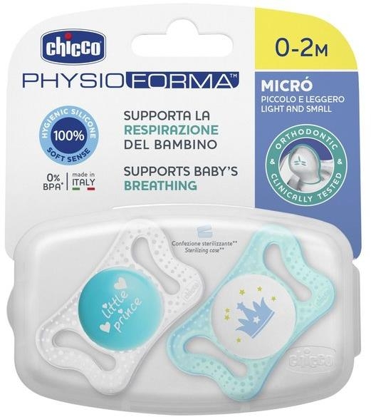 Chicco Smoczek Physio Micro silikonowy 0-2m 2szt | Niebieski