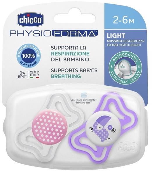 Chicco Smoczek Physio Light silikonowy 2-6m 2szt | Różowy