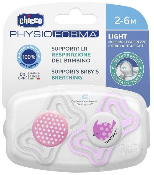 Chicco Smoczek Physio Light silikonowy 2-6m 2szt | Różowy