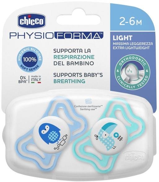 Chicco Smoczek Physio Light silikonowy 2-6m 2szt | Niebieski