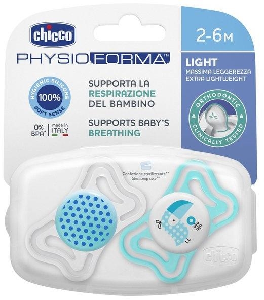 Chicco Smoczek Physio Light silikonowy 2-6m 2szt | Niebieski