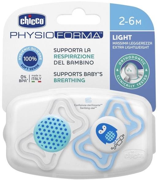Chicco Smoczek Physio Light silikonowy 2-6m 2szt | Niebieski