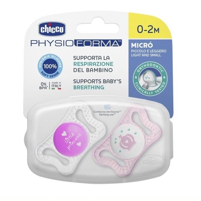 Chicco Smoczek Physio Micro silikonowy 0-2m 2szt | Różowy