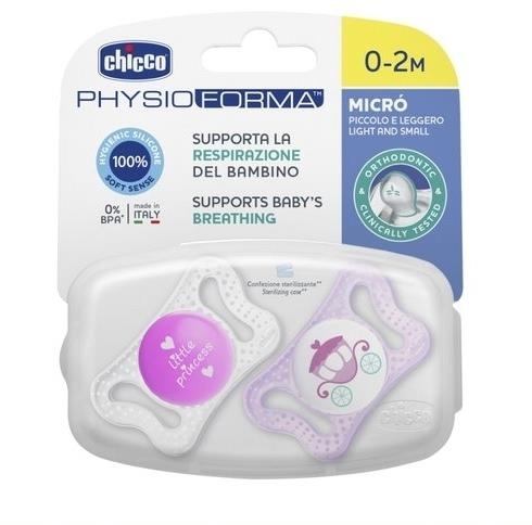 Chicco Smoczek Physio Micro silikonowy 0-2m 2szt | Różowy