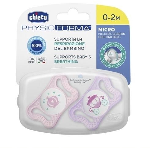 Chicco Smoczek Physio Micro silikonowy 0-2m 2szt | Różowy