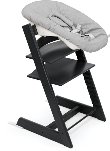 Stokke Tripp Trapp + Newborn Set - krzesełko do karmienia z litego drewna + zestaw dla noworodka | Beech - Black 