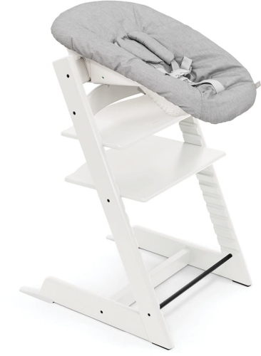 Stokke Tripp Trapp + Newborn Set - krzesełko do karmienia z litego drewna + zestaw dla noworodka | Beech - White