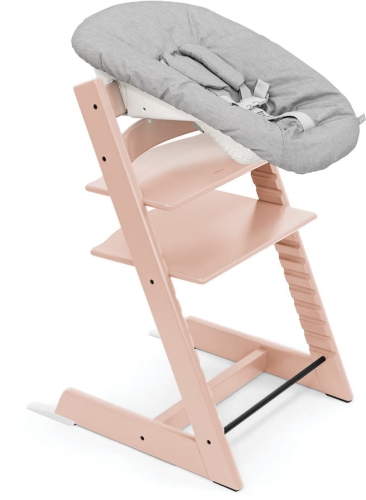 Stokke Tripp Trapp + Newborn Set - krzesełko do karmienia z litego drewna + zestaw dla noworodka | Beech - Serene Pink