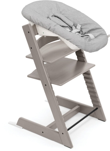 Stokke Tripp Trapp + Newborn Set - krzesełko do karmienia z litego drewna + zestaw dla noworodka | Oak - Greywash